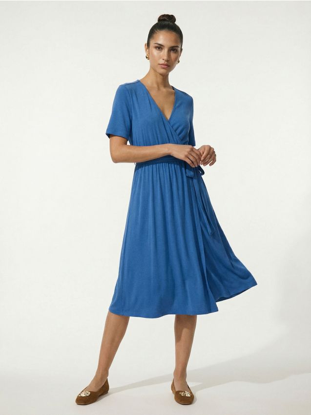 Sinsay - Rochie midi cu curea din material cu modal - indigo