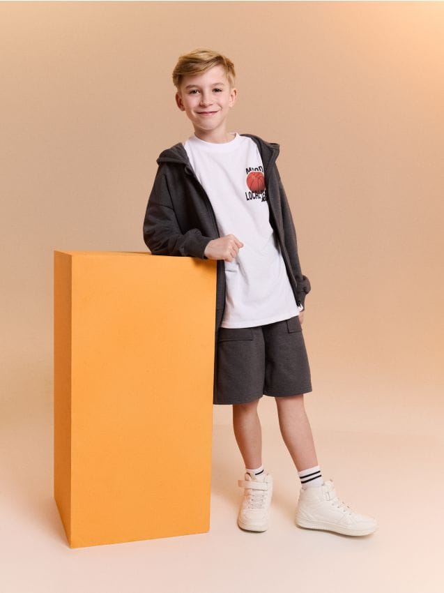 Sinsay - Bawełniany komplet: bluza i szorty - szary