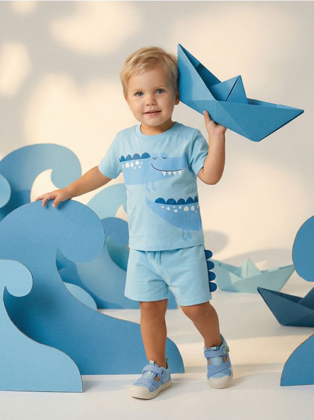 Sinsay - Set din bumbac cu elemente 3D - albastru-pal