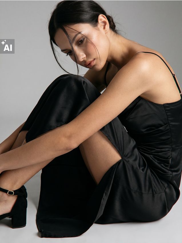 Sinsay - Rochie maxi cu pliuri - negru