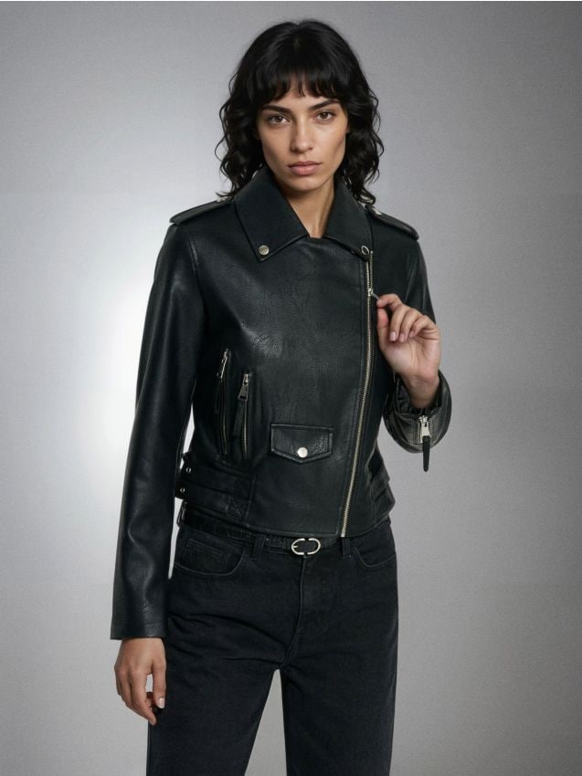 Sinsay - Geacă biker din imitație de piele - negru