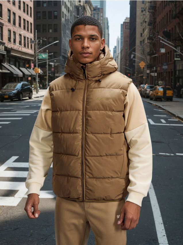 Sinsay - Vestă puffer matlasată cu glugă - bej