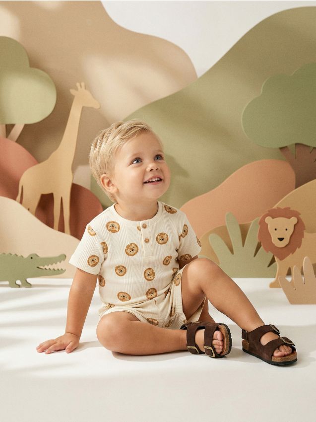 Sinsay - Set din bumbac cu imprimare cu leu - crem