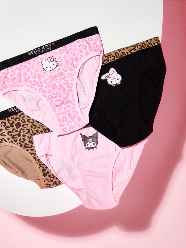 Sinsay - Chiloți clasici cu bumbac și model leopard 4 pack Hello Kitty and Friends - crem