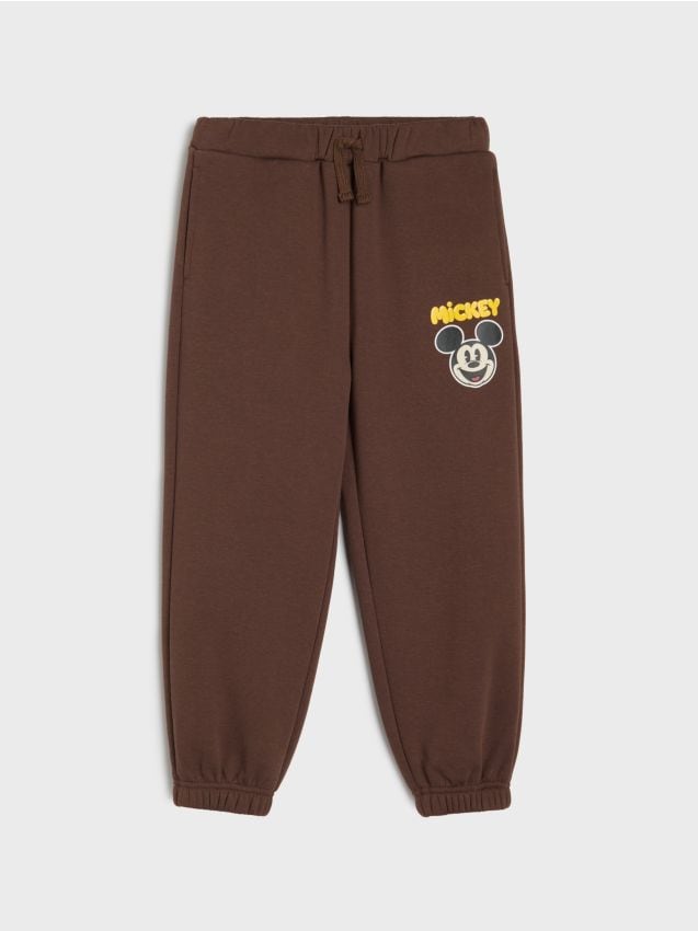 Sinsay - Pantaloni de trening jogger oversize căptușiți Mickey Mouse - maro-închis