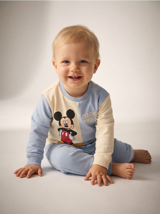 Sinsay - Bawełniany komplet: bluza i spodnie z nadrukiem Mickey Mouse - szary