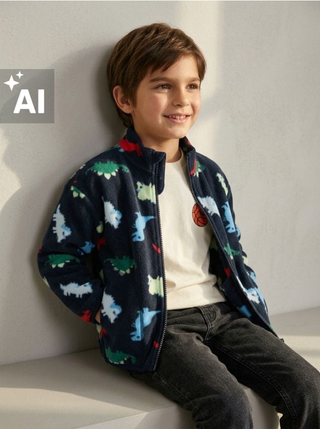Sinsay - Hanorac din fleece cu motiv de dinozauri - bleumarin