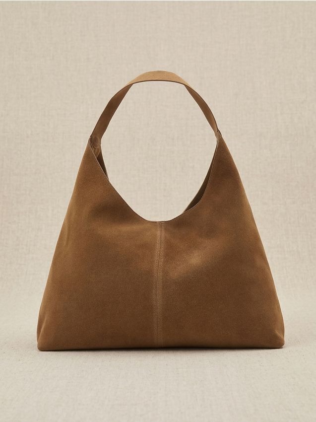 Sinsay - Geantă hobo din piele naturală întoarsă cu cusături decorative - maro
