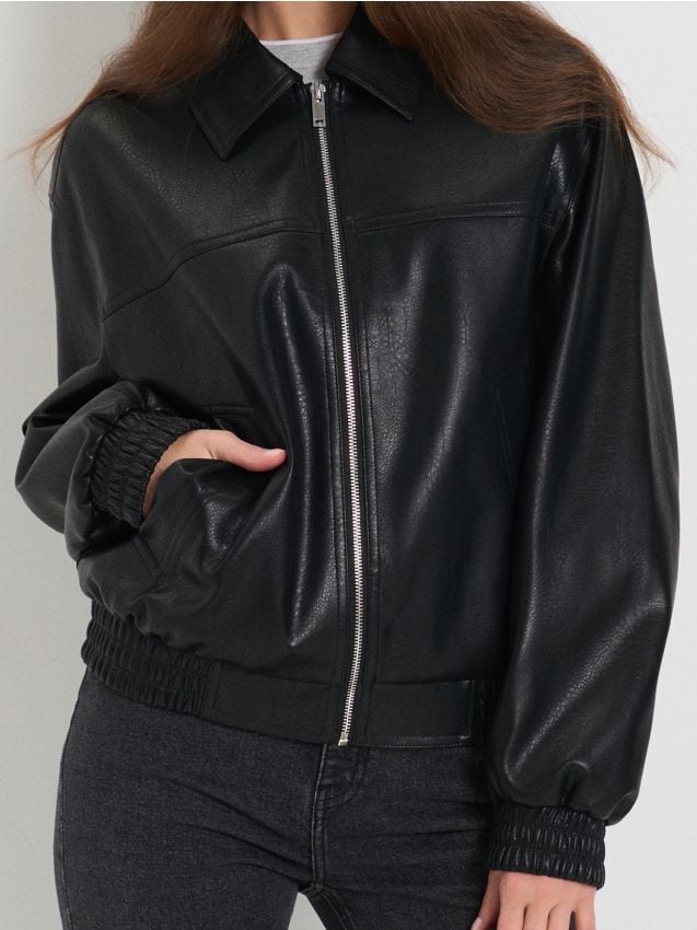 Sinsay - Geacă bomber din piele ecologică - negru