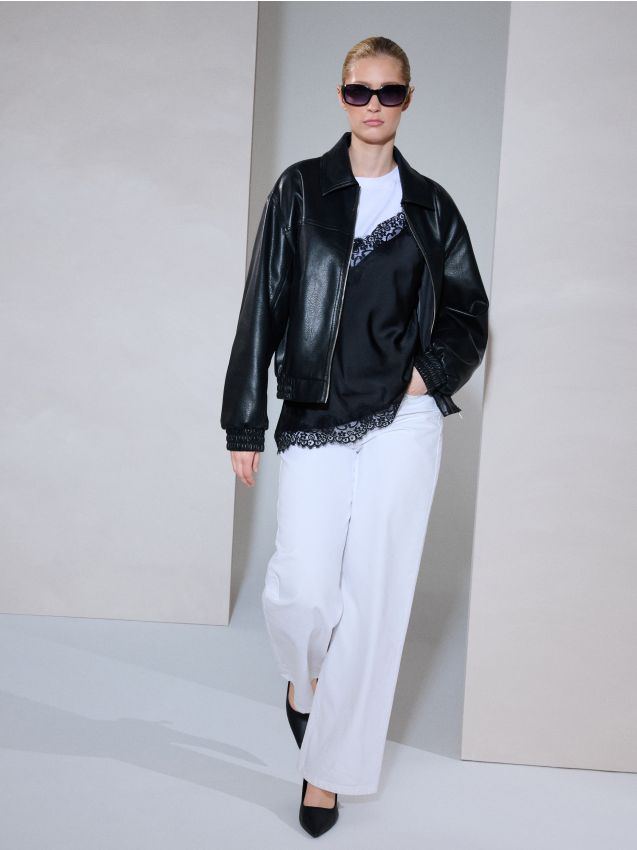 Sinsay - Geacă bomber din piele ecologică - negru