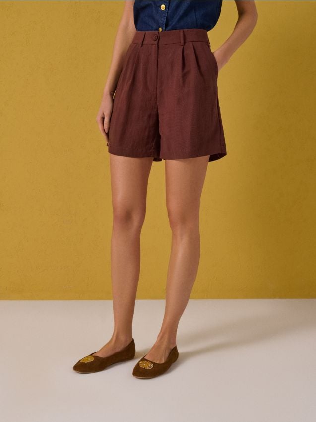 Sinsay - Pantaloni scurți cu adaos de in - bej