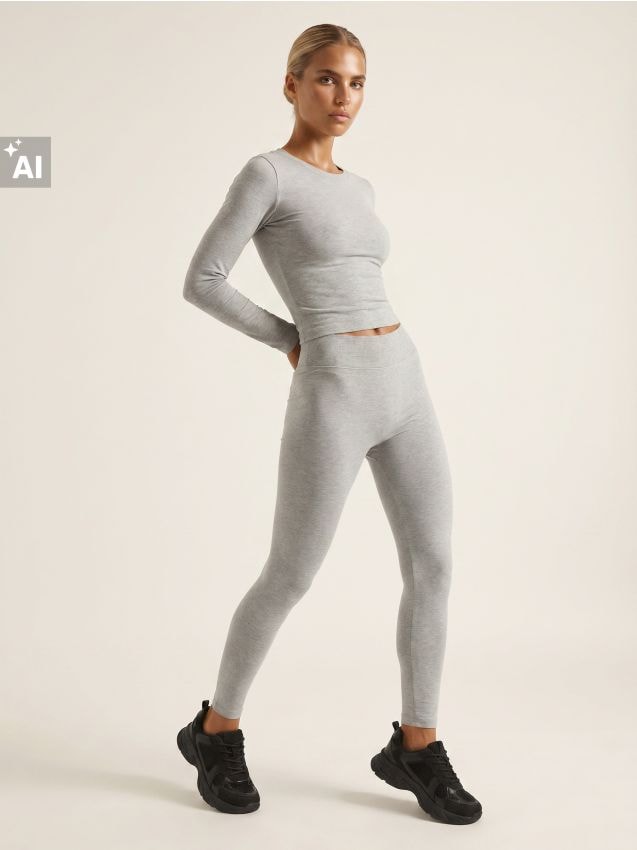 Sinsay - Colanți push-up Everyday Active cu viscoză - gri deschis