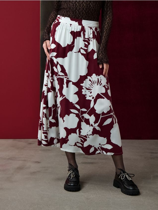 Sinsay - Fustă midi - bordo