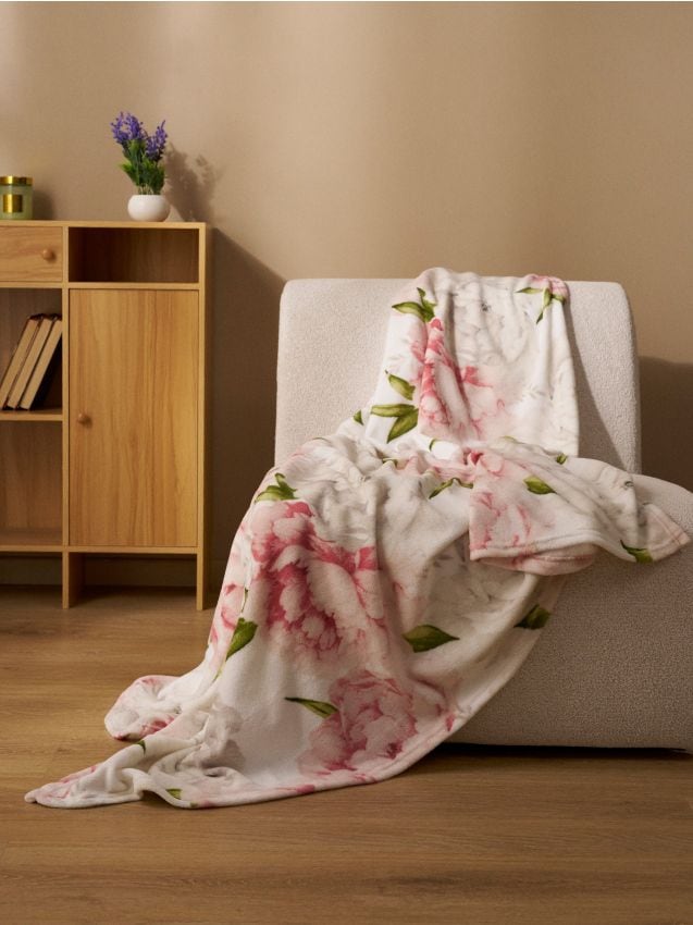 Sinsay - Pătură cu motiv floral - alb