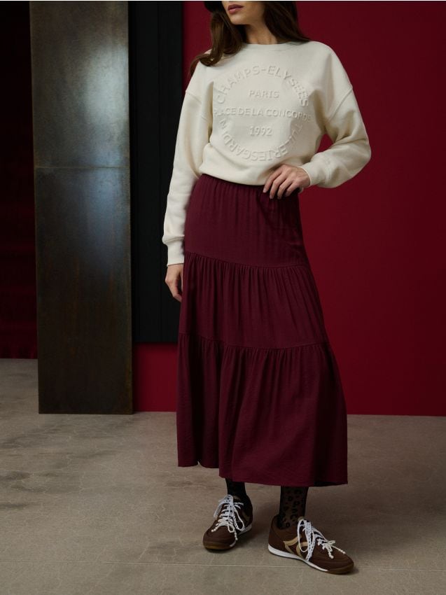 Sinsay - Midisukňa s riasením - burgundská červená