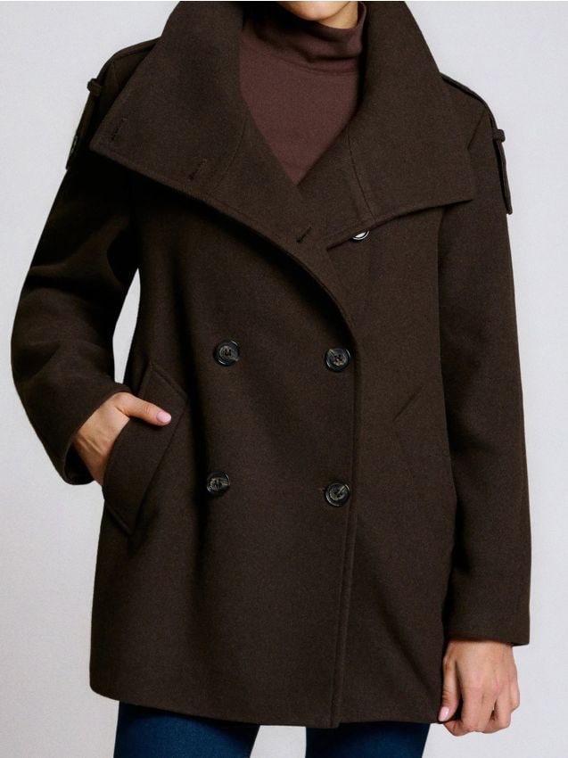 Sinsay - Jachetă cu nasturi decorativi și amestec de lână - maro-închis