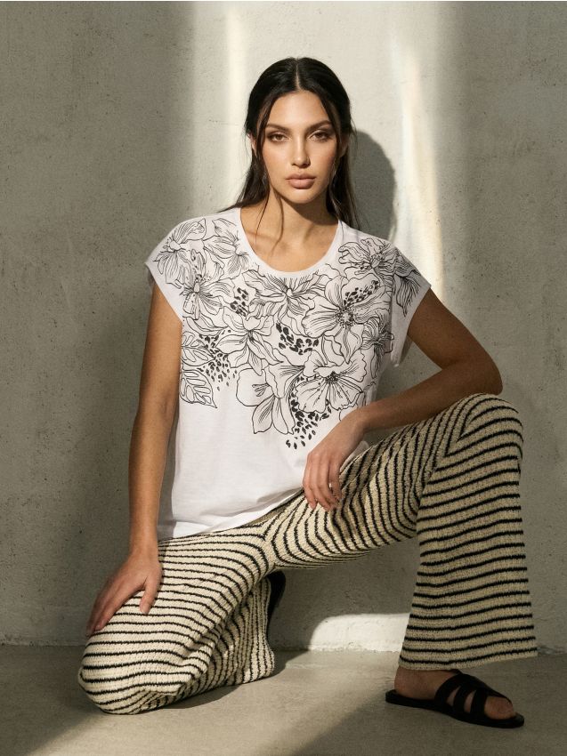 Sinsay - Tricou din bumbac cu imprimeu floral - alb