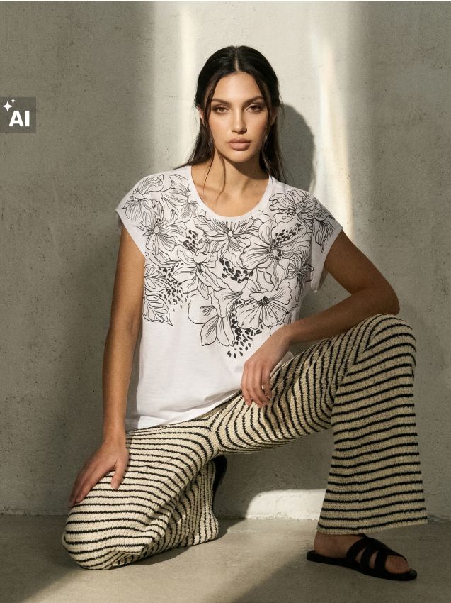 Sinsay - Tricou din bumbac cu imprimeu floral - alb