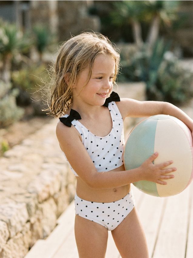 Sinsay - Costum de baie din două piese cu buline și fundițe - crem