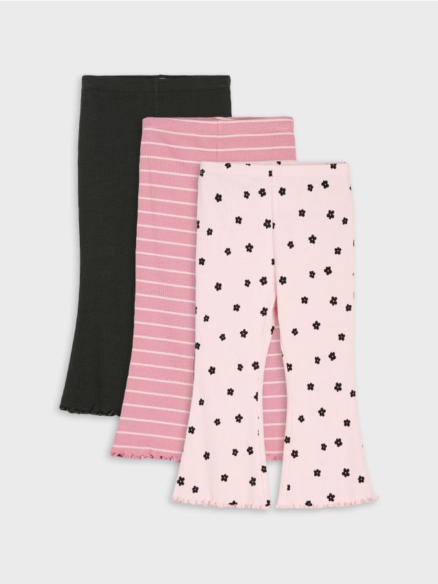Sinsay - Colanți flare din bumbac, tricot cu reia 3 pack - roz-pastel