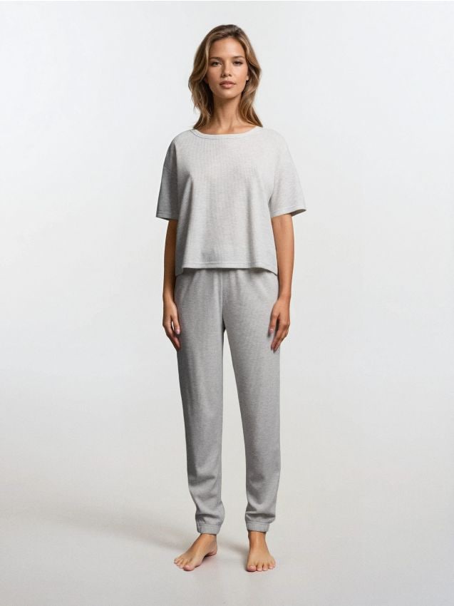 Sinsay - Pijamă din două piese ribată - gri deschis