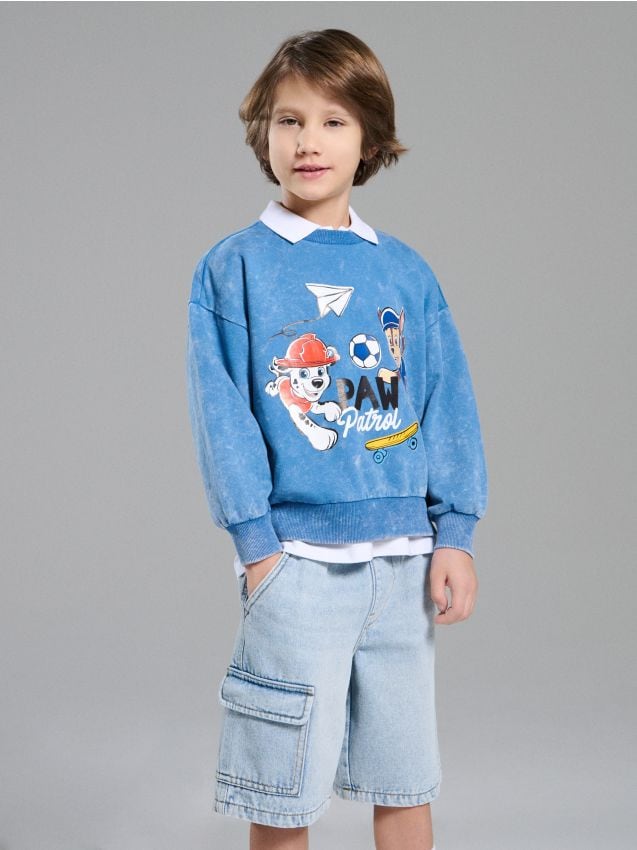 Sinsay - Șorturi din bumbac lejere cu efect de spălare - albastru