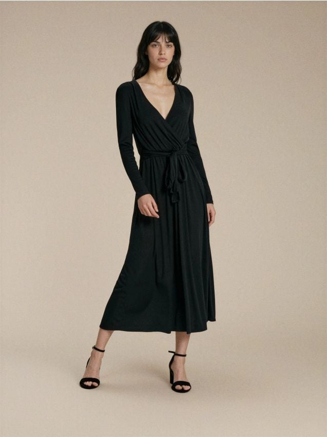 Sinsay - Rochie midi cu legătura decorativă și amestec de vâscoză - negru