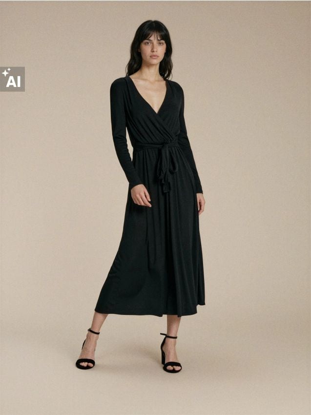 Sinsay - Rochie midi cu legătura decorativă și amestec de vâscoză - negru
