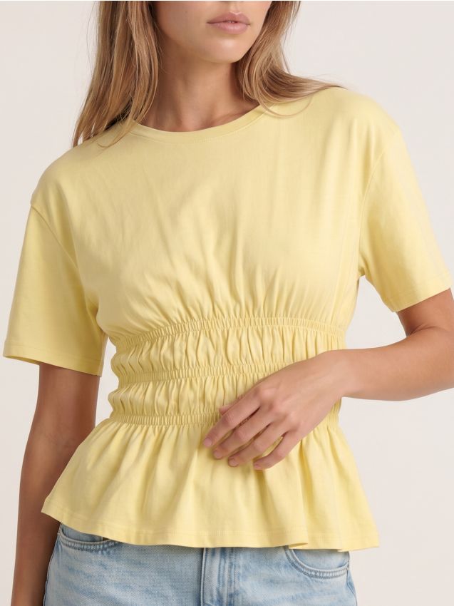 Blusa in cotone arricciata - giallo