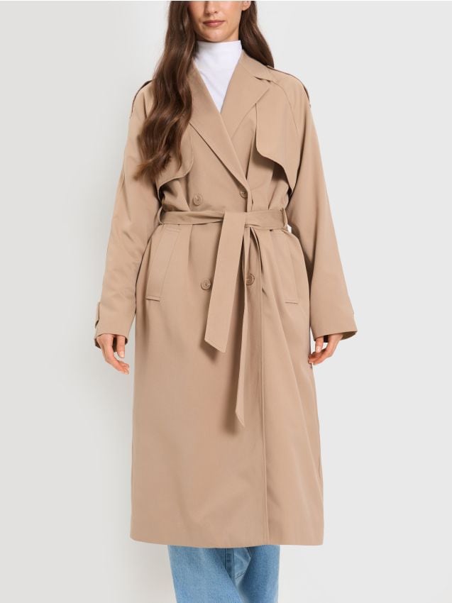 Sinsay - Trench clasic cu curea - bej