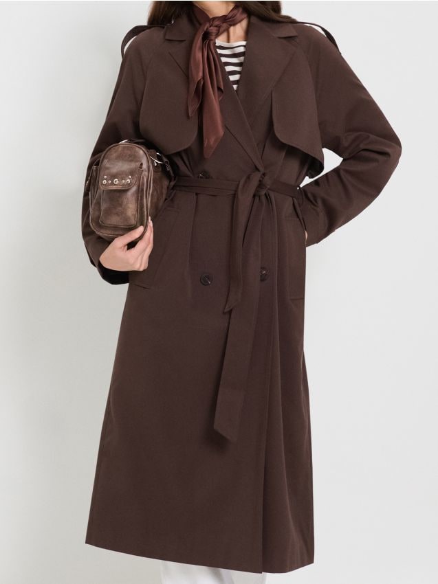Trench classico con cintura - marrone scuro