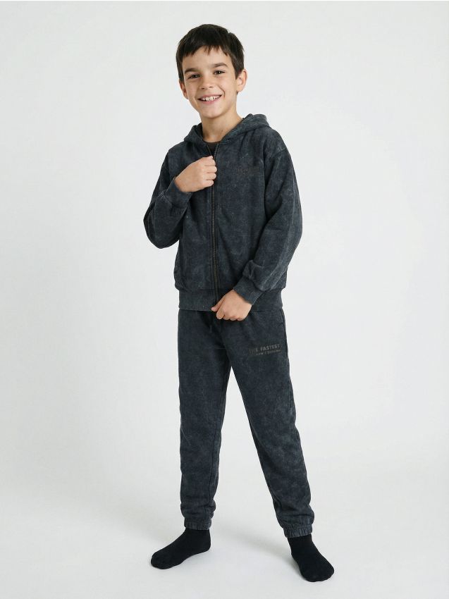 Sinsay - Bawełniany komplet: bluza i spodnie z efektem sprania - wielobarwny