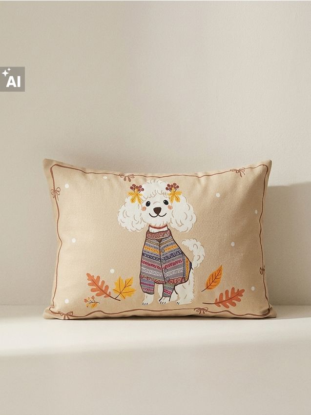 Sinsay - Pernă decorativă de toamnă cu imprimeu de pudel cu pulover - portocaliu