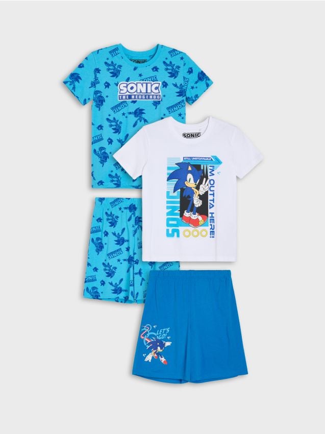 Sinsay - Pachet de 2 pijamale din bumbac din două piese cu imprimeu Sonic the Hedgehog - alb