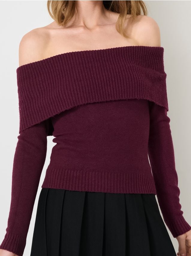 Sinsay - Sveter s ozdobným výstrihom - burgundská červená