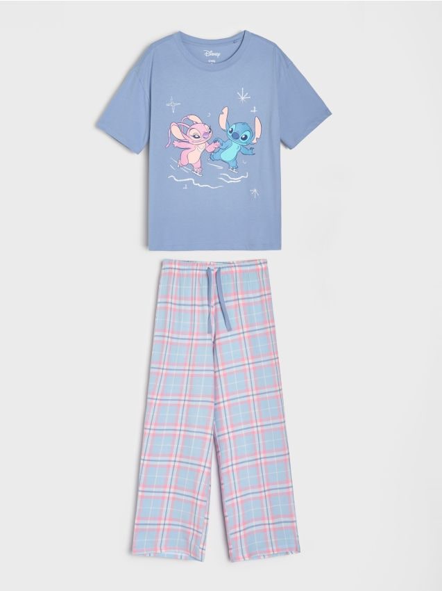 Sinsay - Pijama din bumbac în două piese cu imprimeu Stitch - albastru-pal