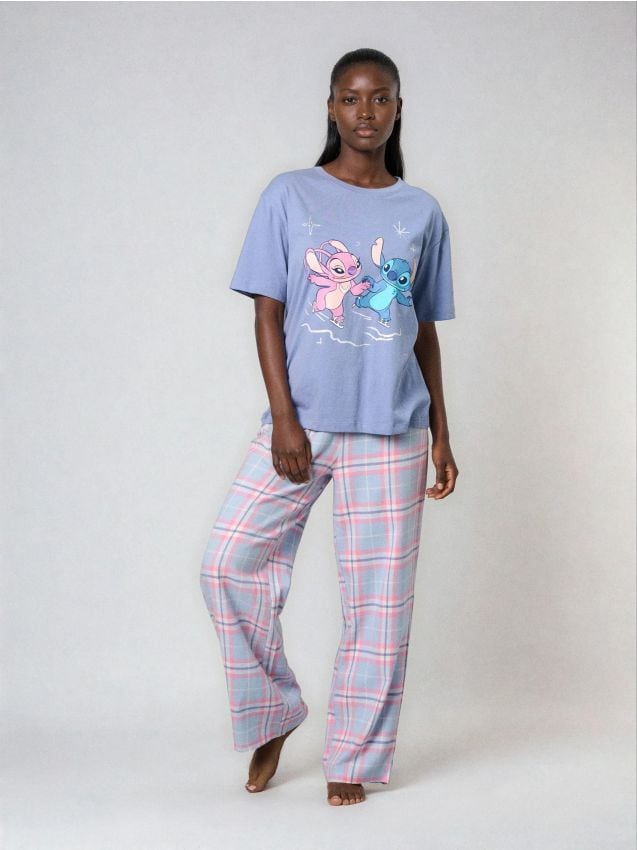 Sinsay - Pijama din bumbac în două piese cu imprimeu Stitch - albastru-pal