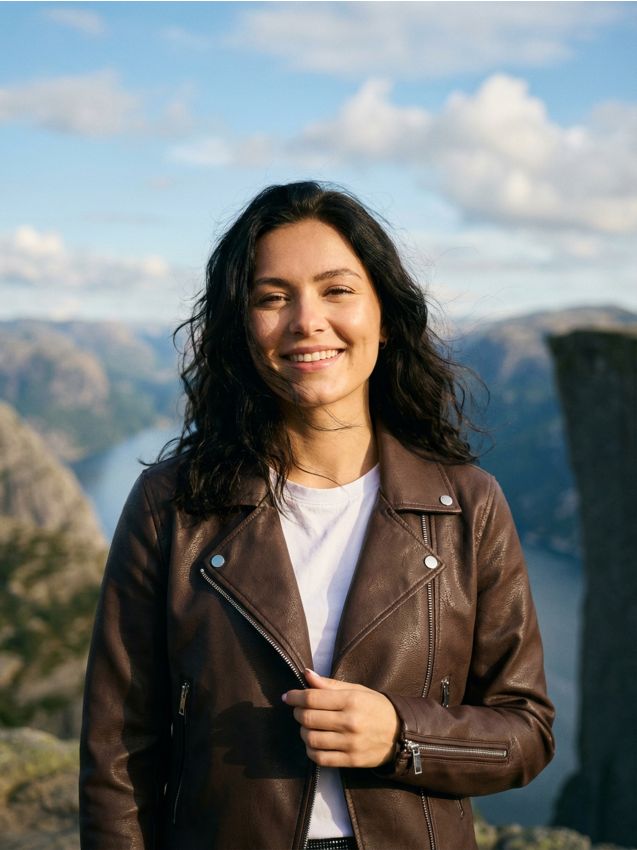 Sinsay - Geacă biker din imitație de piele - maro-închis