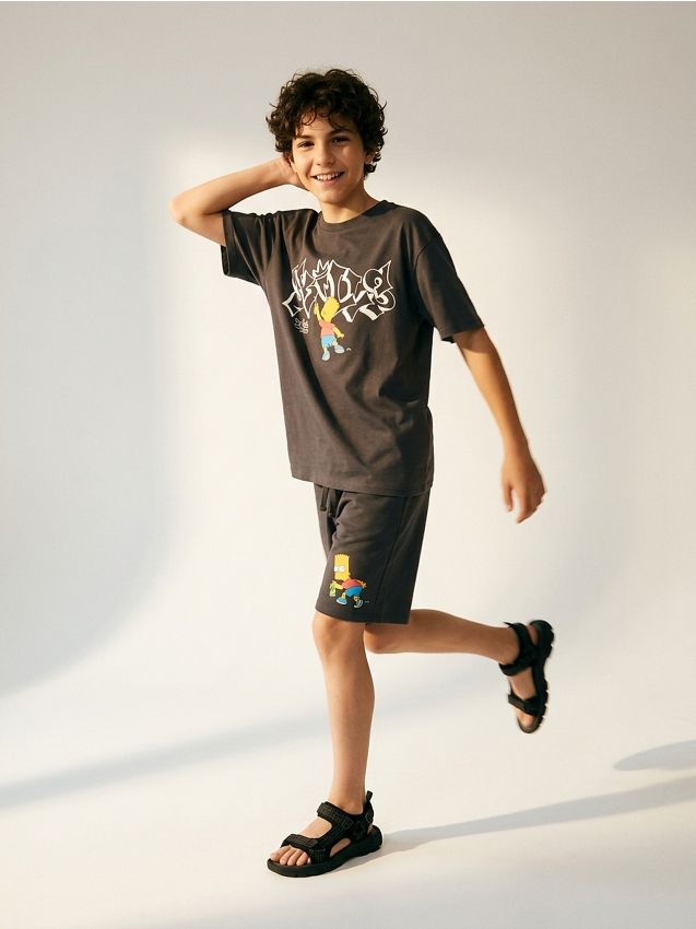 Sinsay - Compleu cu tricou și pantaloni scurți The Simpsons - gri-închis