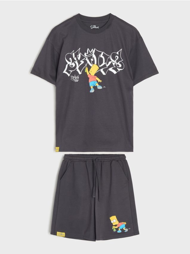 Sinsay - Compleu cu tricou și pantaloni scurți The Simpsons - gri-închis
