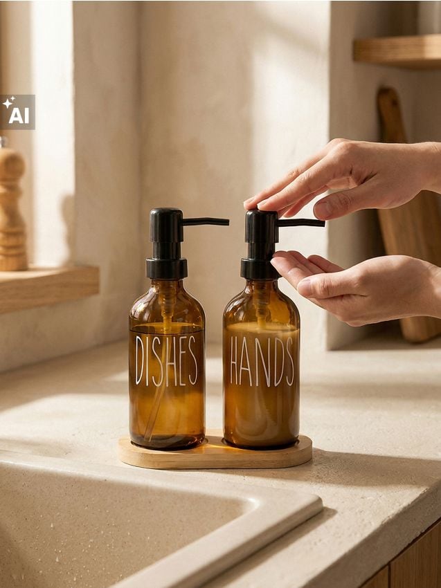 Sinsay - Dozatoare pentru săpun și lichid de spălat vase cu suport 3 pack - carmin