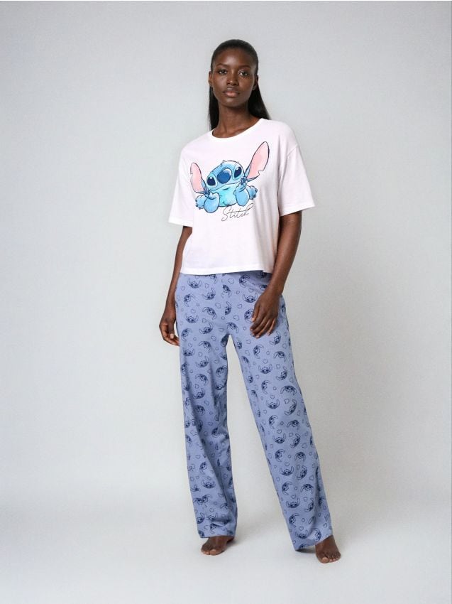 Sinsay - Dvojdielne bavlnené pyžamo Stitch - biela