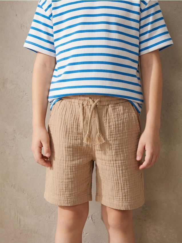 Sinsay - Pantaloni scurți pull-on din bumbac - cacao-cu-lapte
