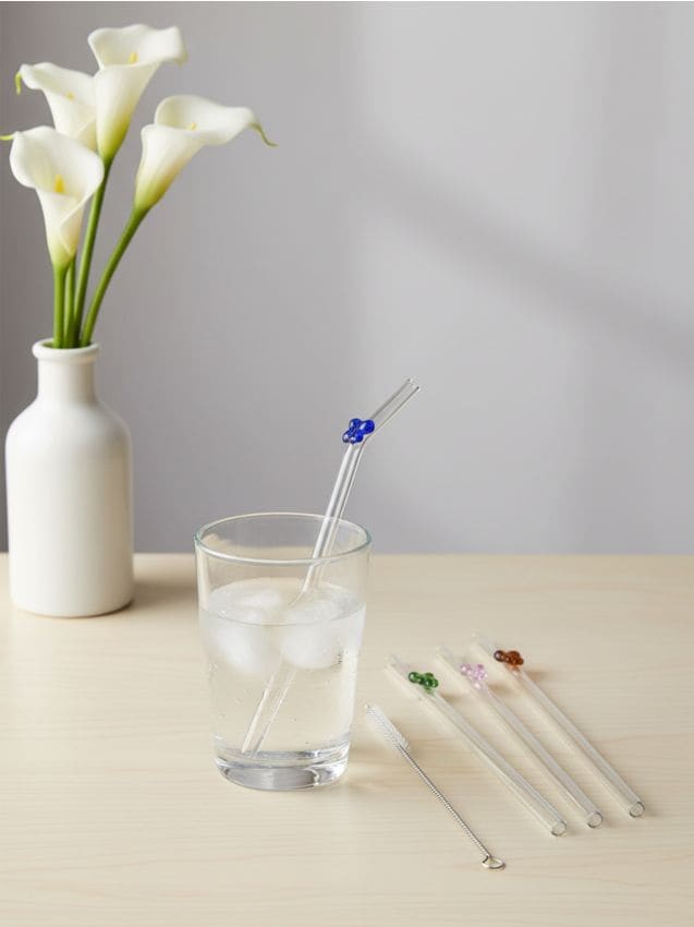 Sinsay - Paie din sticlă cu fluturi și perie de curățare 5 pack - clear