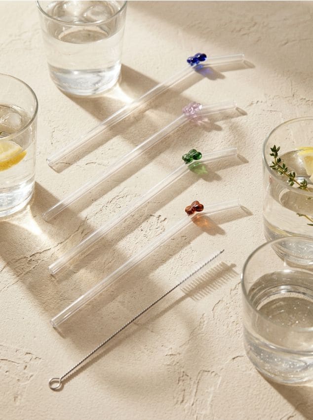 Sinsay - Paie din sticlă cu fluturi și perie de curățare 5 pack - clear