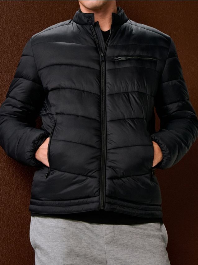 Sinsay - Geacă puffer matlasată cu guler înalt - negru