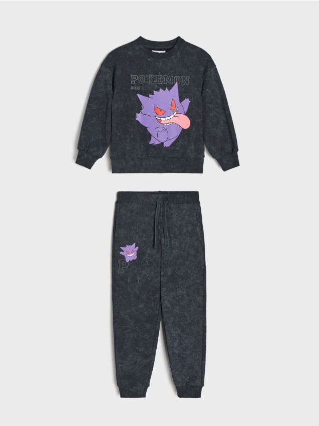 Sinsay - Set: hanorac și pantaloni cu efect stone wash Pokémon - negru