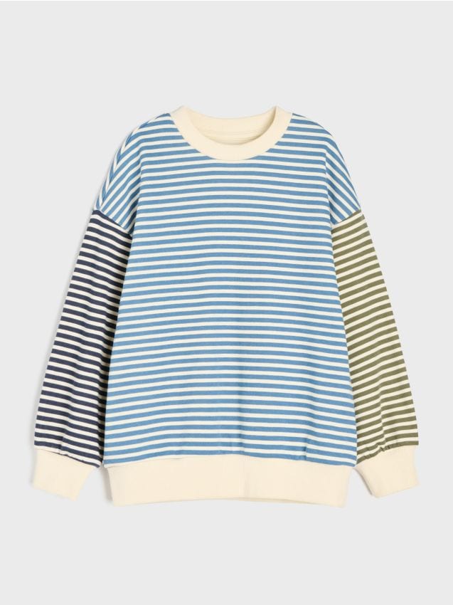Sinsay - Bluză crewneck în dungi cu bumbac - multicolor