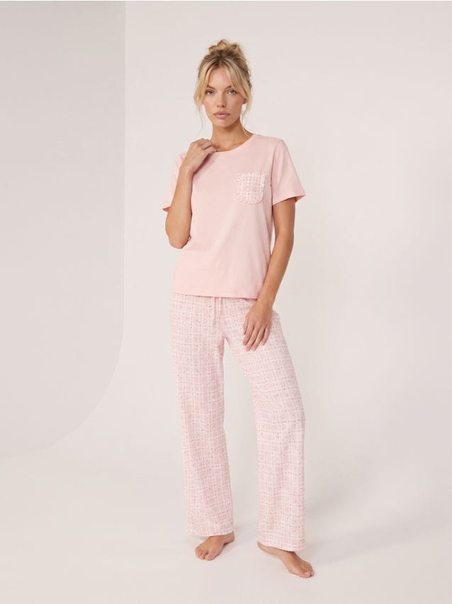 Sinsay - Pijama din bumbac din două piese cu motiv floral - roz