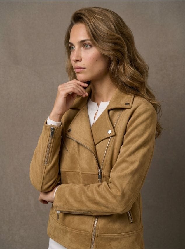 Sinsay - Geacă biker din imitație de piele întoarsă - bej